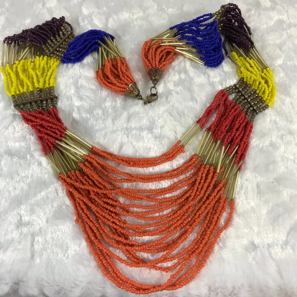 Boho Long multi-strand seed bead necklace Colorful - Picture 2 of 7